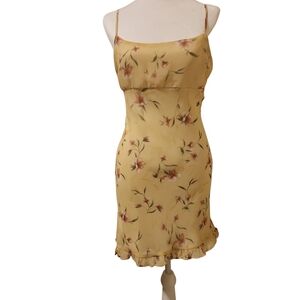 Vtg Y2K My Michelle Soft Yellow Floral Mini Dress Sz 9/10 Babydoll Cottagecore